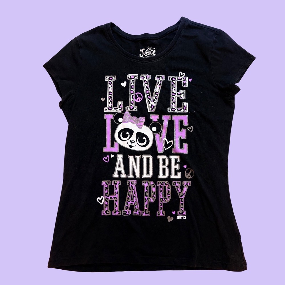 Y2K Justice Graphic Scene Tee Live Love Panda Leopard Print #17